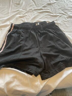 Athletech Black Athletic Mesh Shorts with Pale Pink Side Stripe